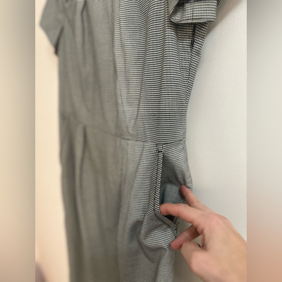 A-line midi cotton black and white houndstooth dress with detail - Picture 4 of 16